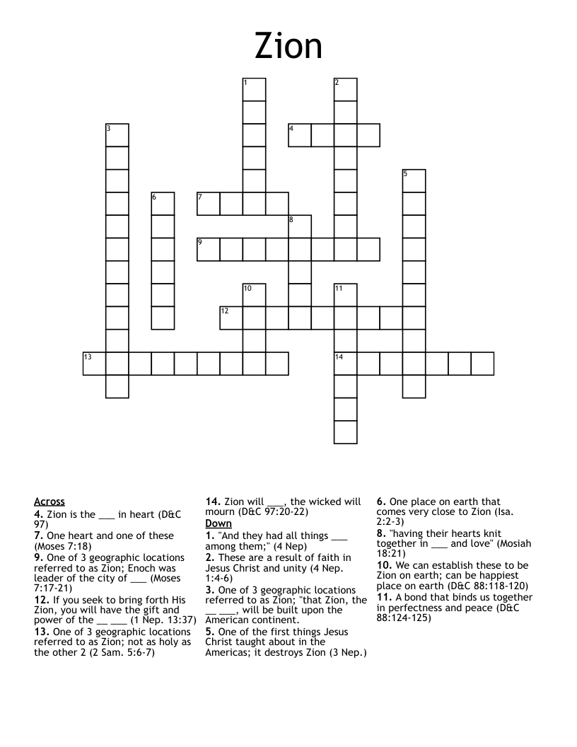 Zion Crossword