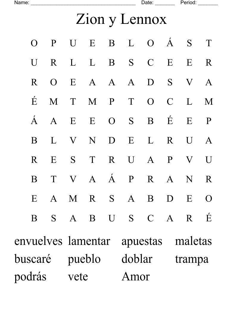 Zion y Lennox Word Search