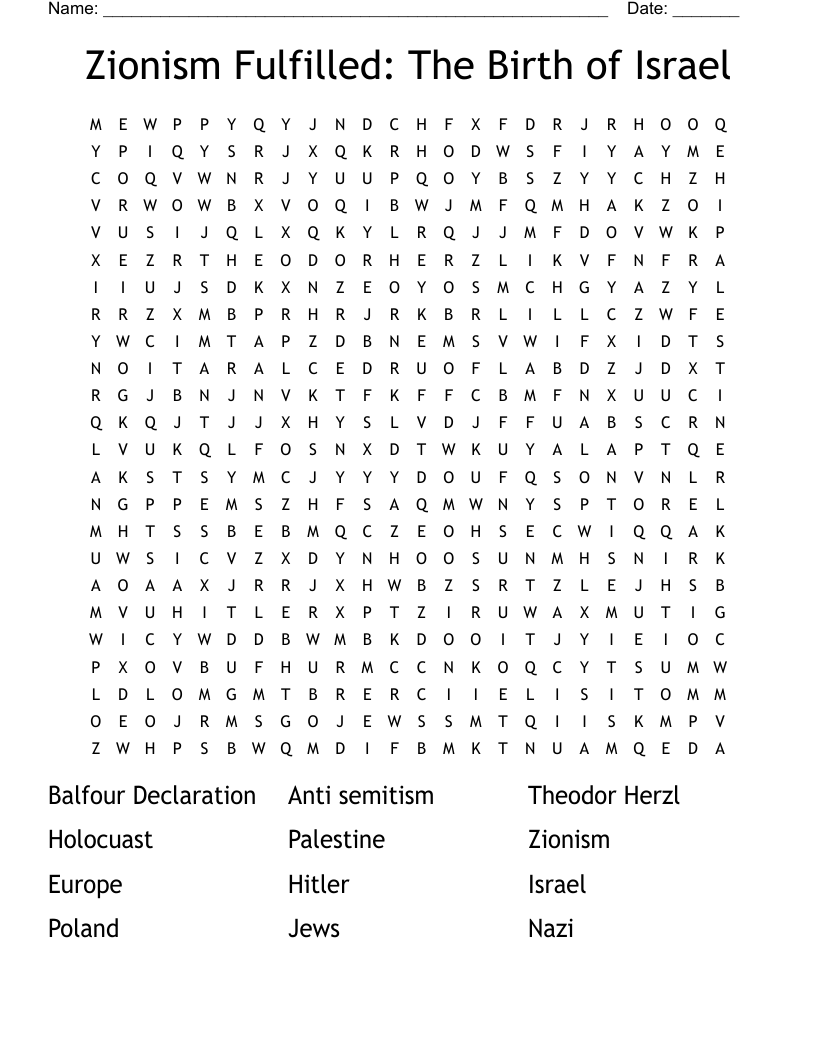 Zionism Fulfilled: The Birth of Israel Word Search