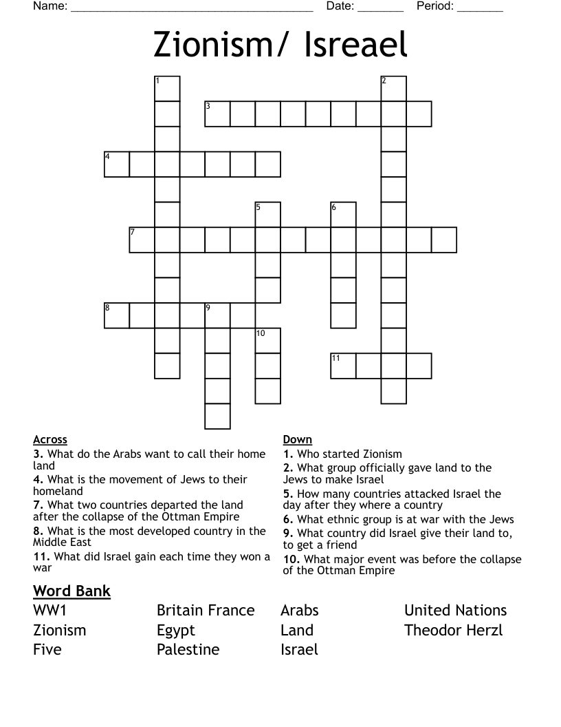 Zionism/ Isreael  Crossword