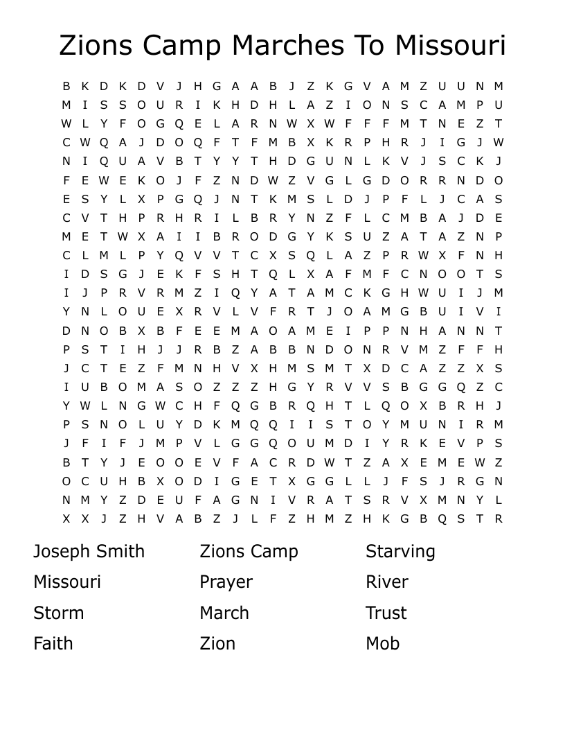 Zions Camp Marches To Missouri Word Search