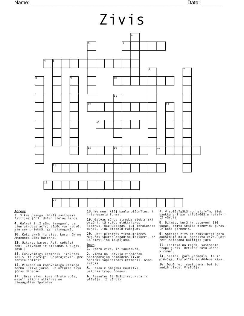 Zivis Crossword