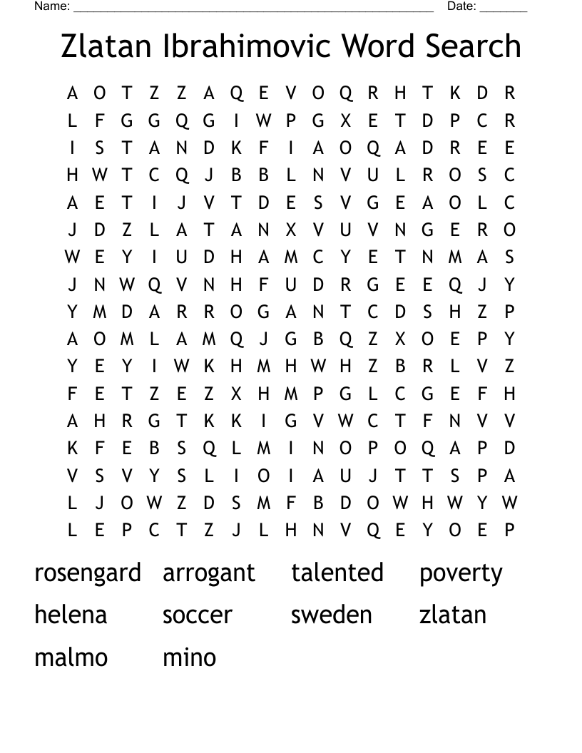 Zlatan Ibrahimovic Word Search