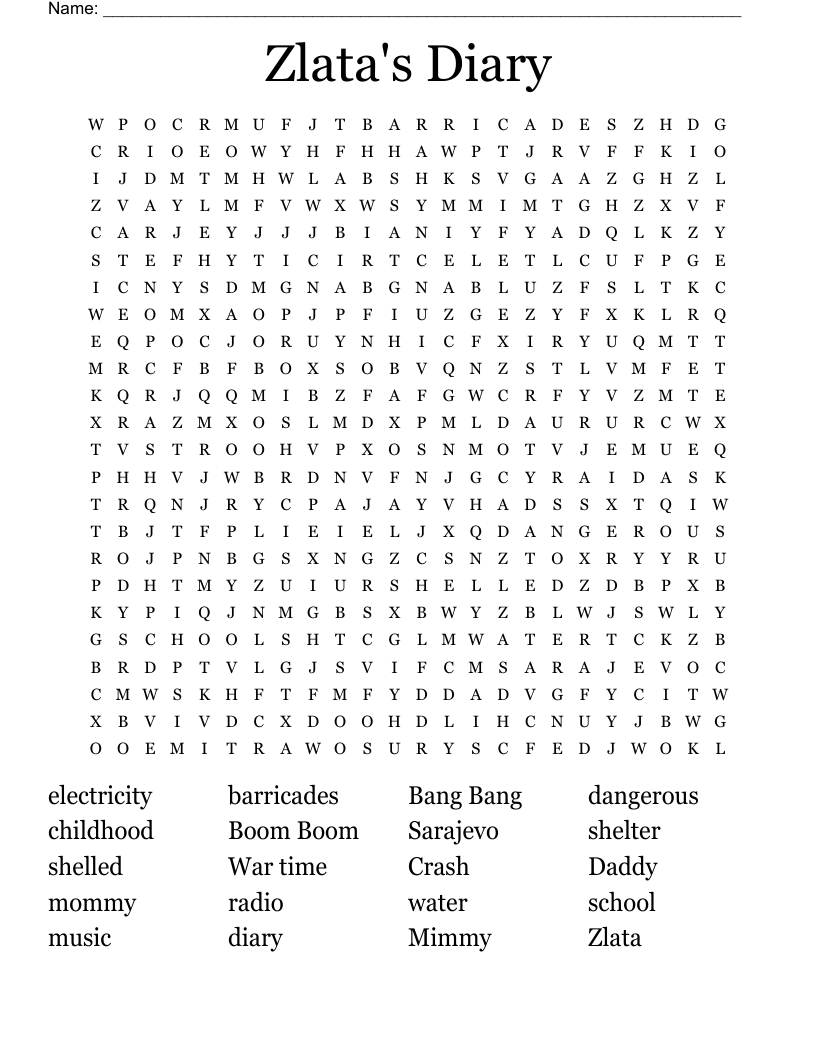 Zlata's Diary Word Search