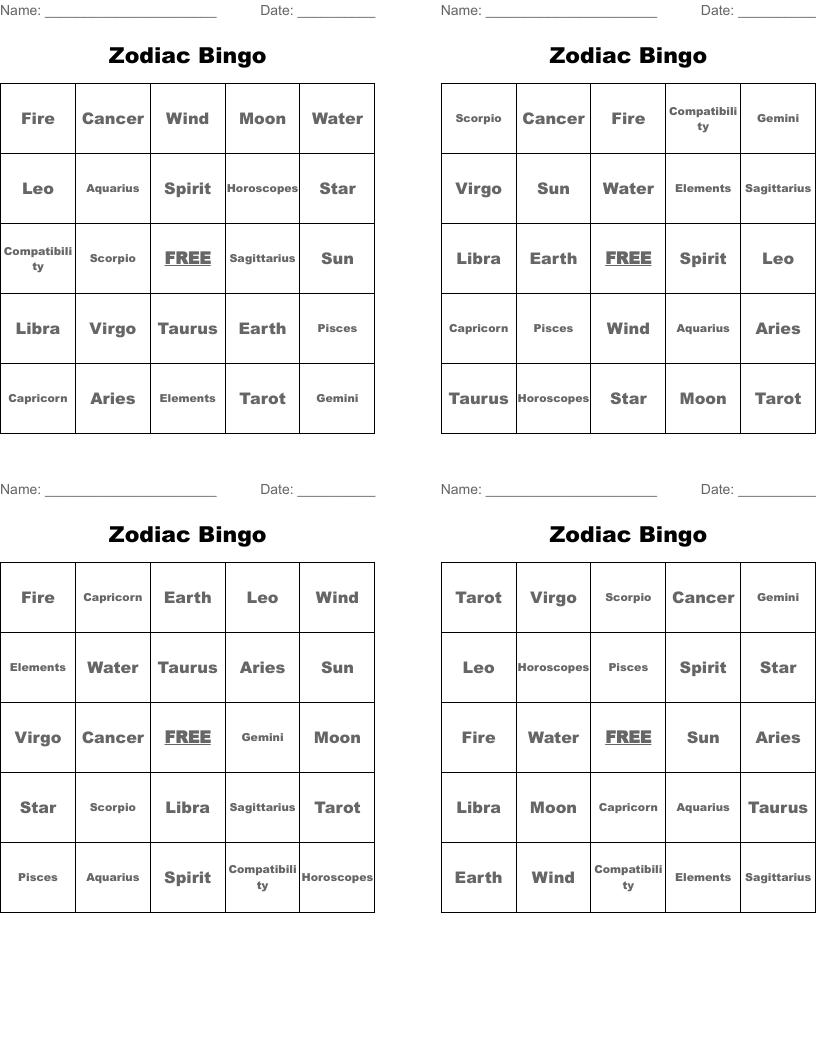 Zodiac Bingo