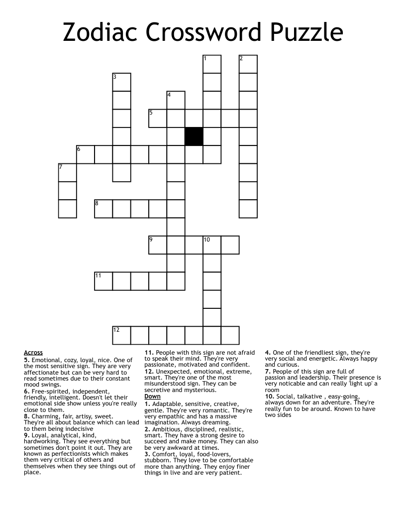 Zodiac Crossword Puzzle 