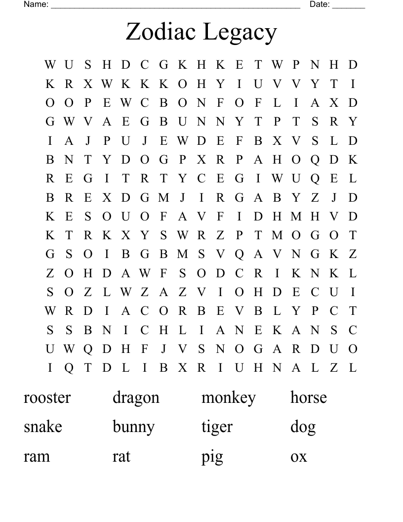 Zodiac Legacy Word Search