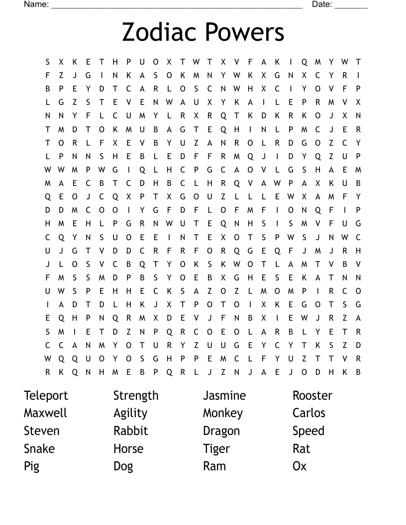 Zodiac Powers Word Search