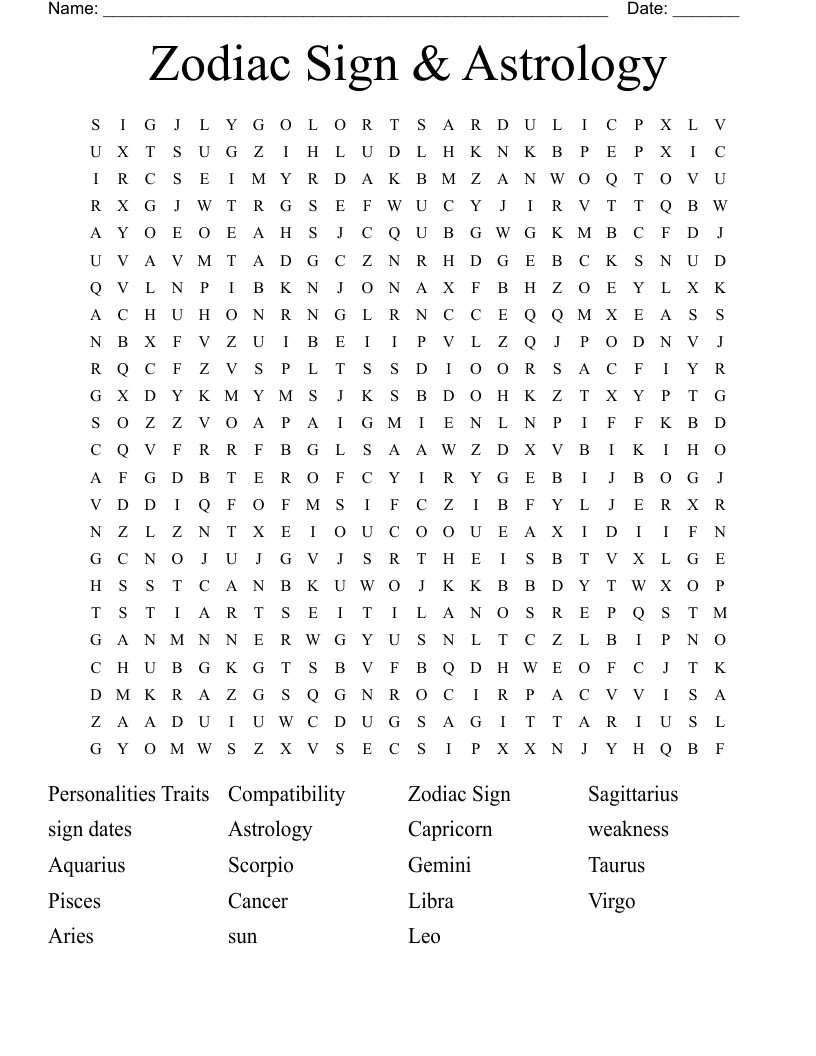 Zodiac Sign & Astrology Word Search
