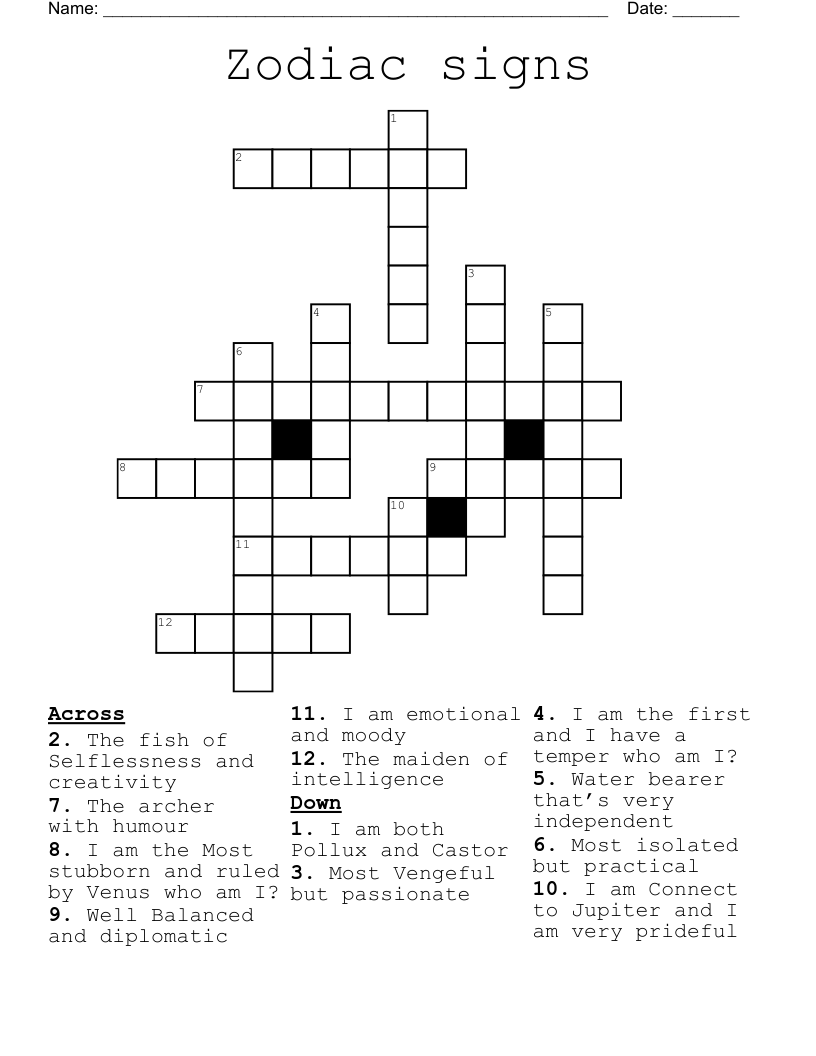 Zodiac signs Crossword