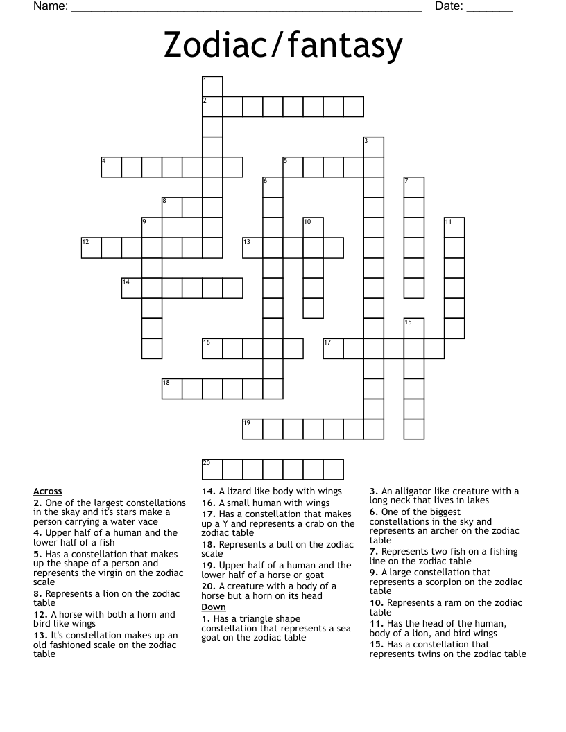 Zodiac/fantasy Crossword