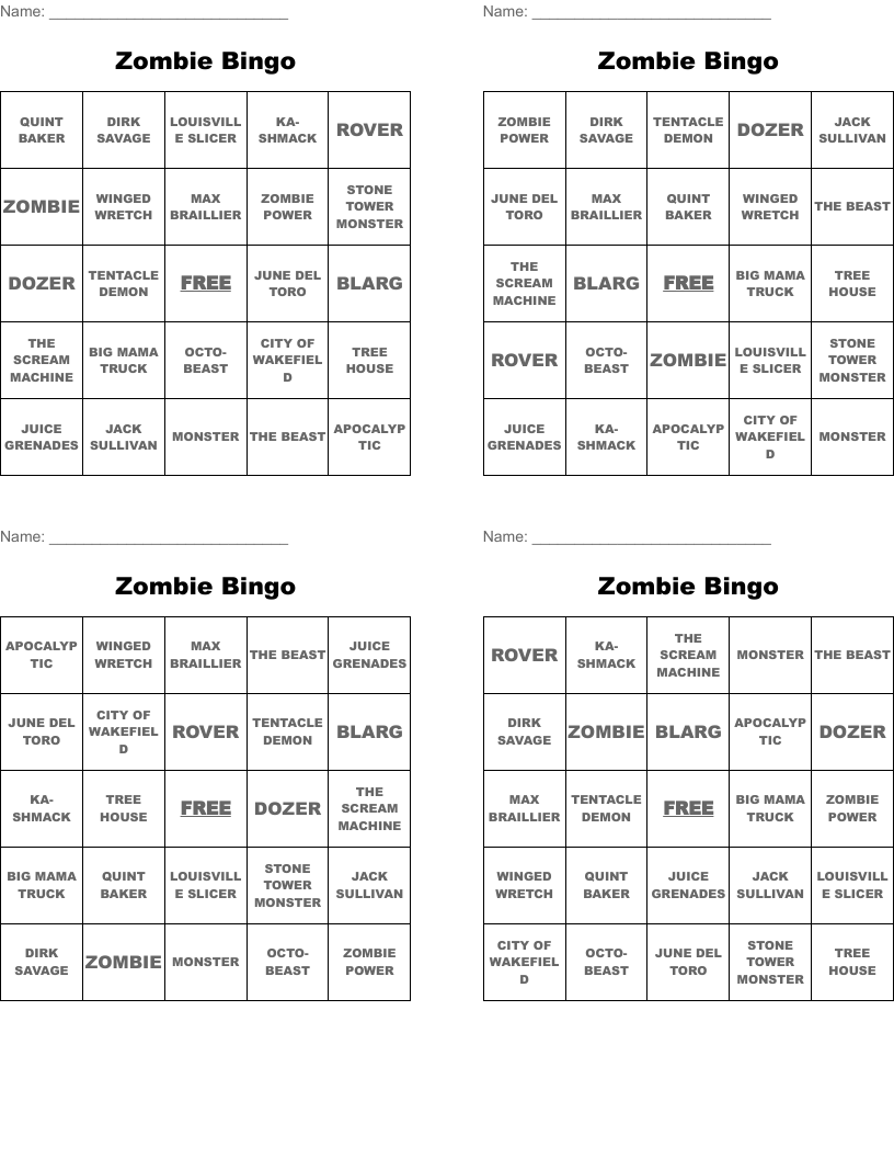 Zombie Bingo