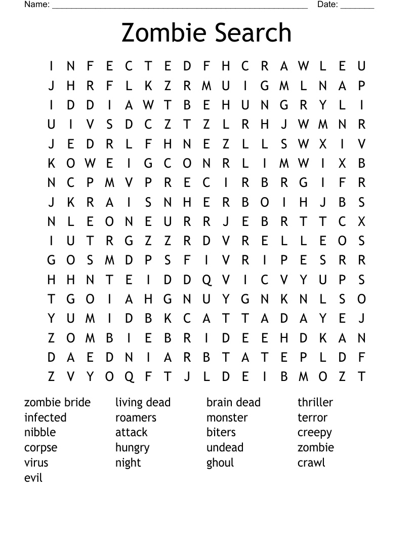 Zombie Search Word Search