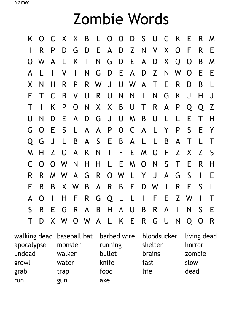 Zombie Words Word Search
