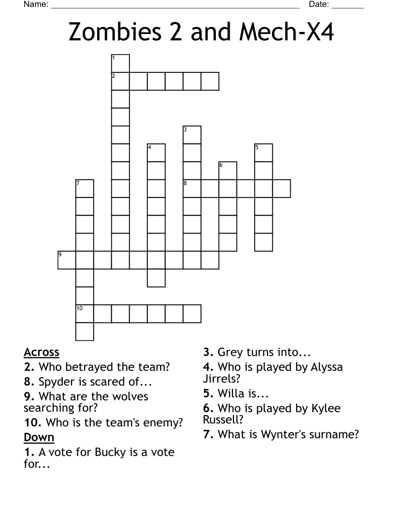 Zombies 2 and Mech-X4  Crossword