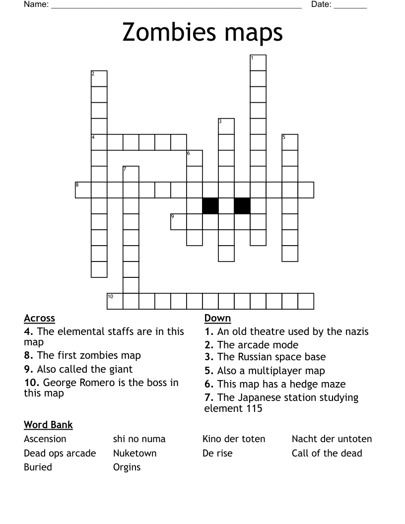 Zombies maps Crossword