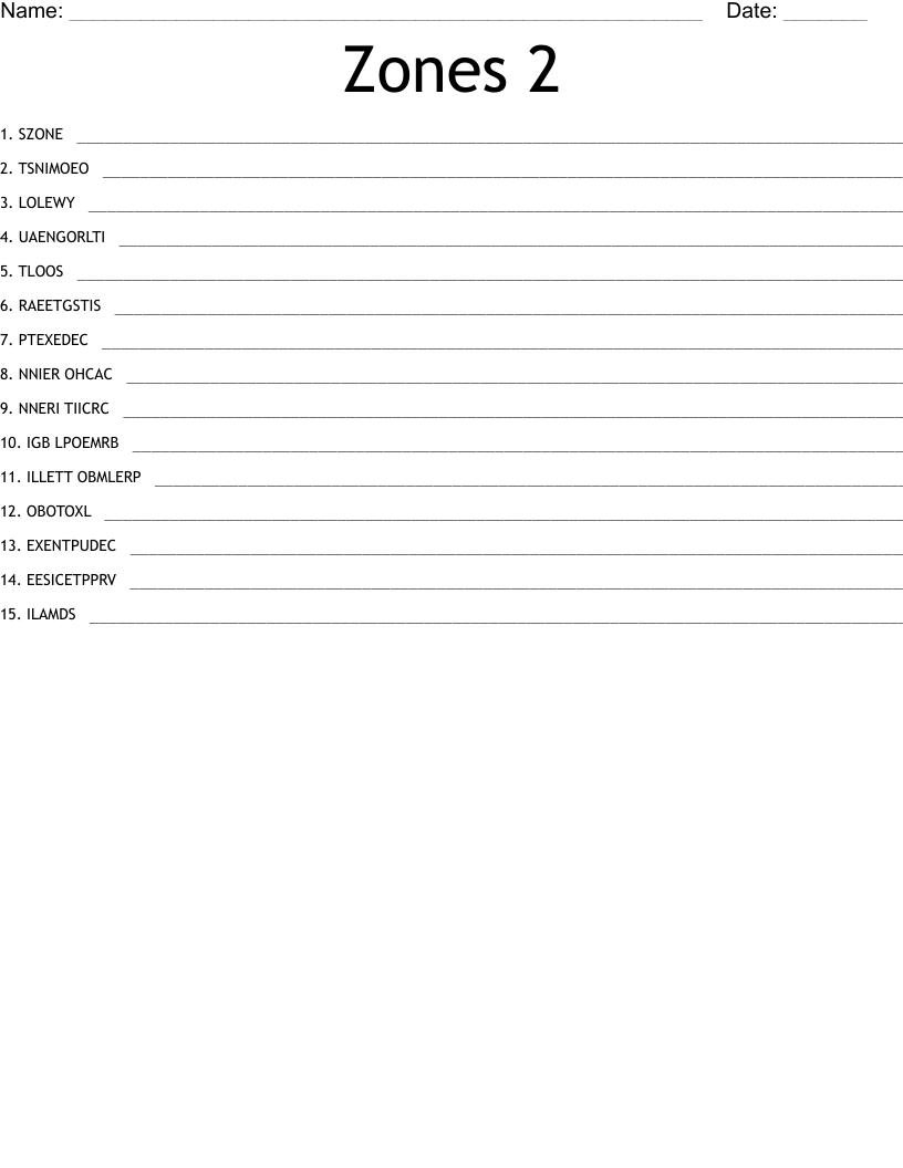 Zones 2 Word Scramble