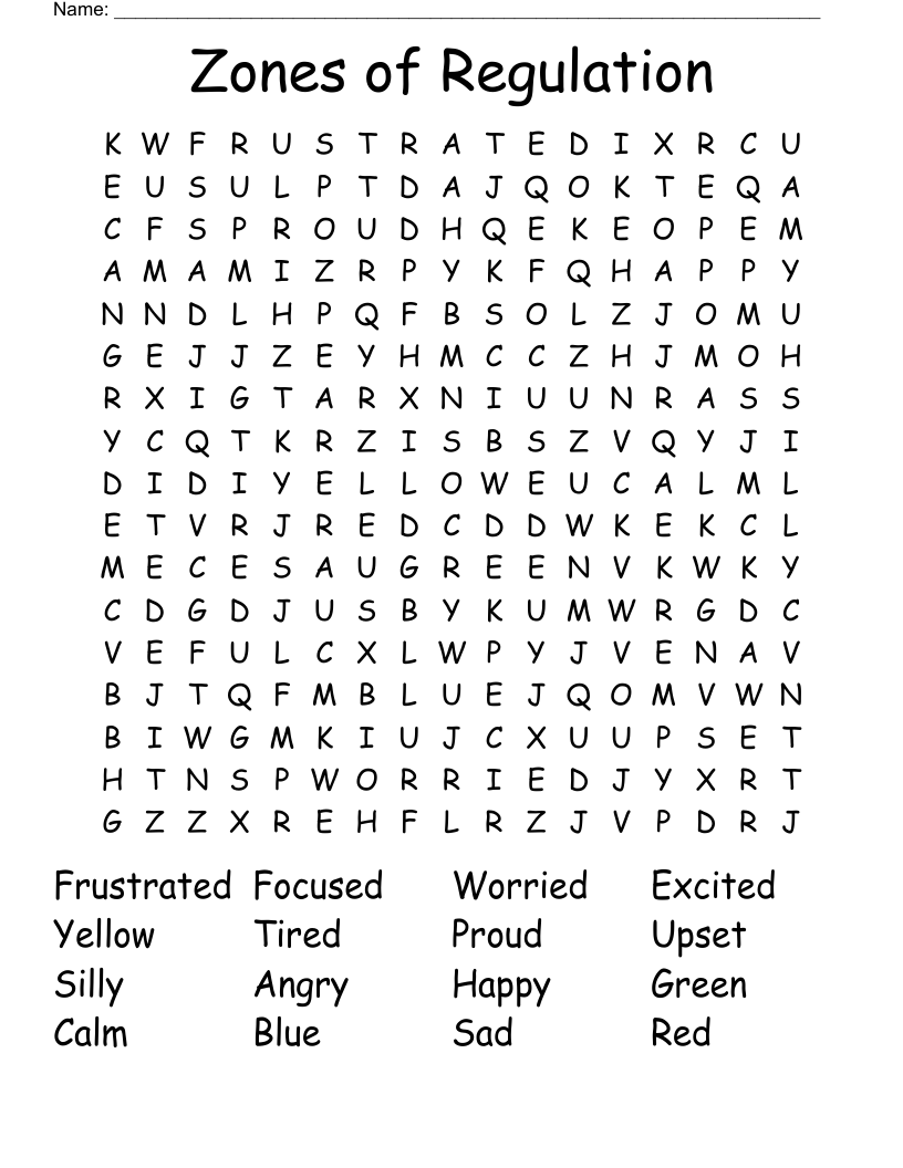 Zones of Regulation Word Search