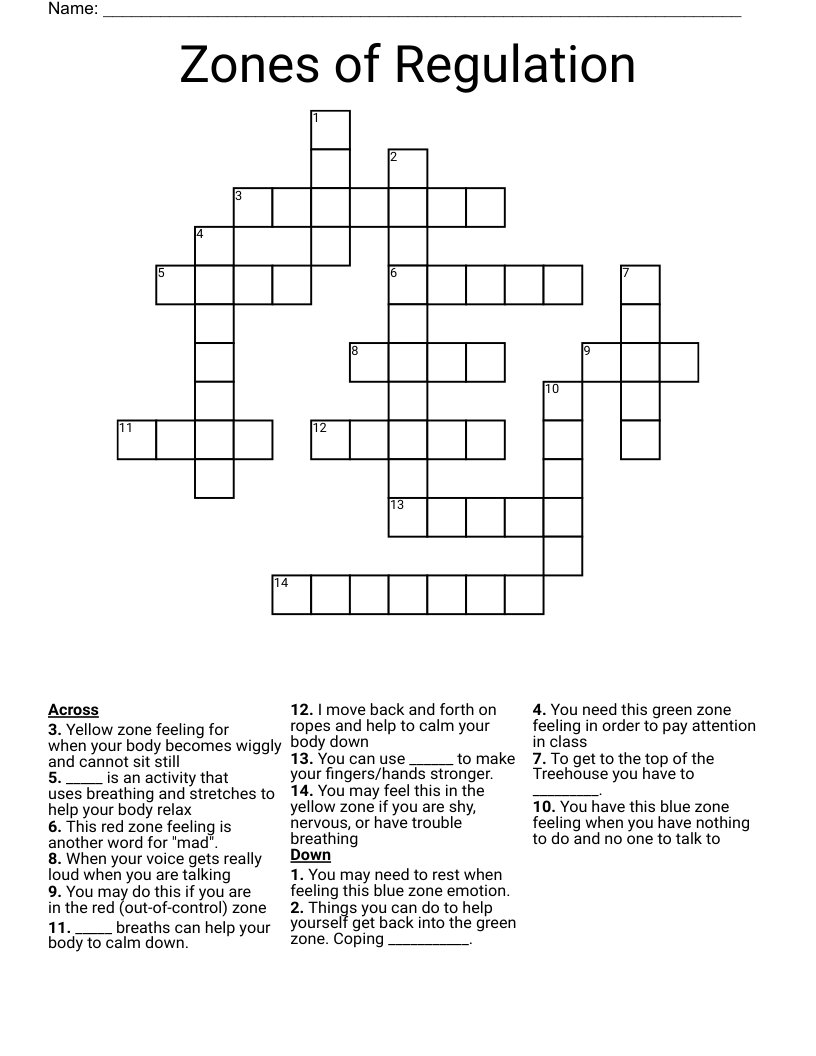 Zones of Regulation Crossword