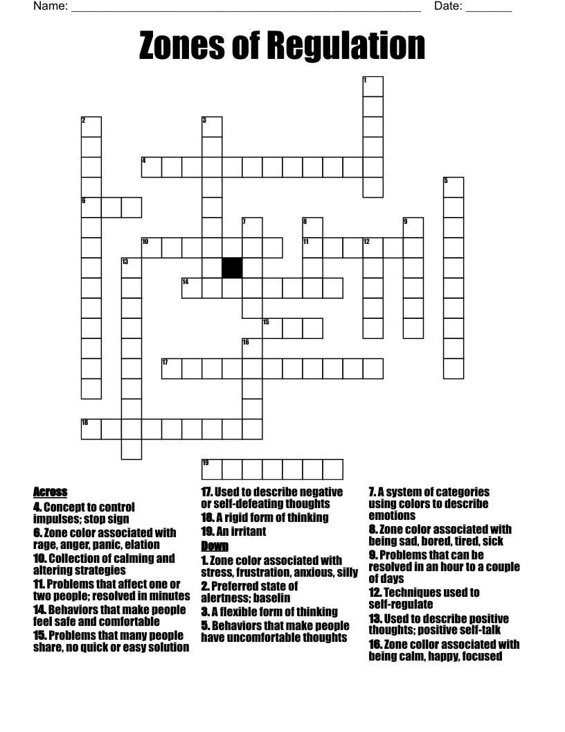 Zones of Regulation Crossword