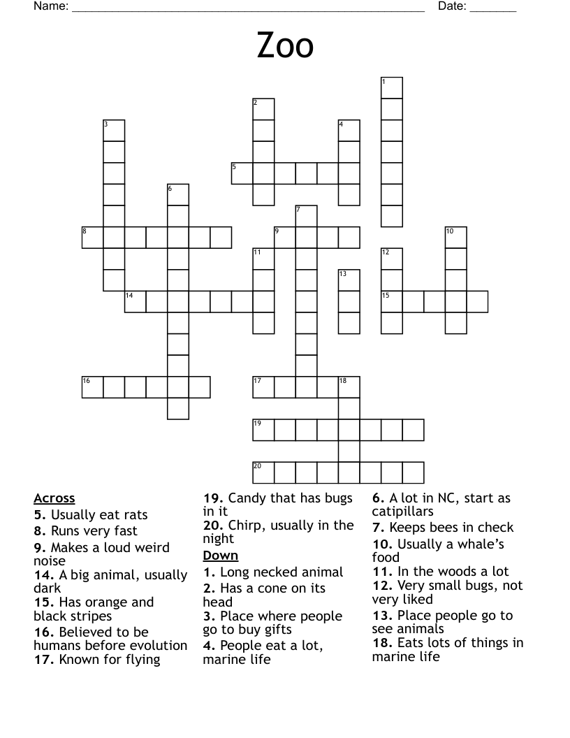 Zoo Crossword