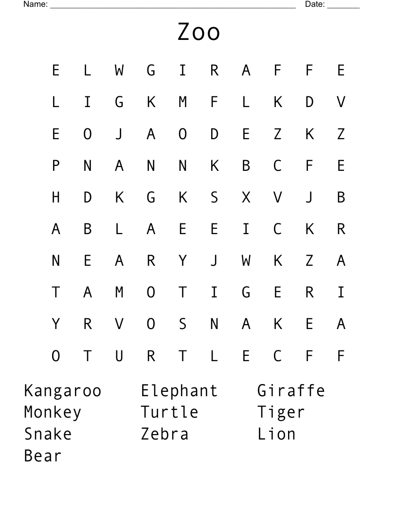 Zoo Word Search