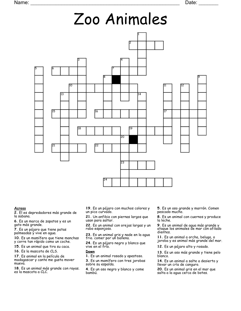 Zoo Animales Crossword