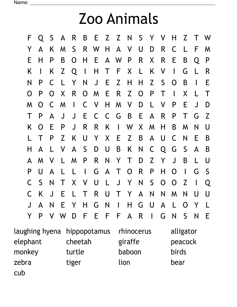 Zoo Animals Word Search