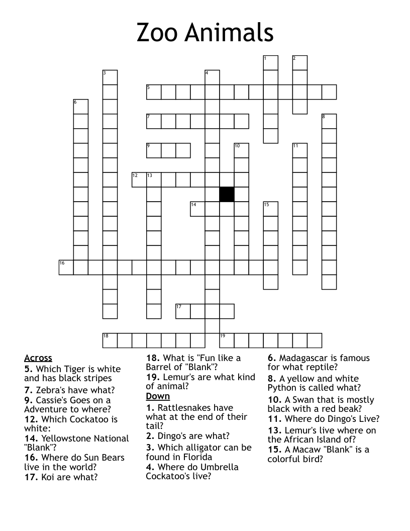 Zoo Animals Crossword