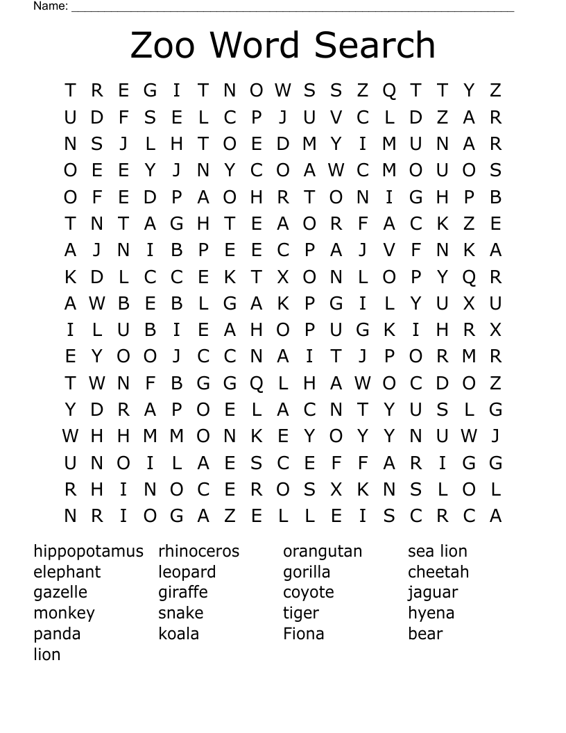 Zoo Word Search