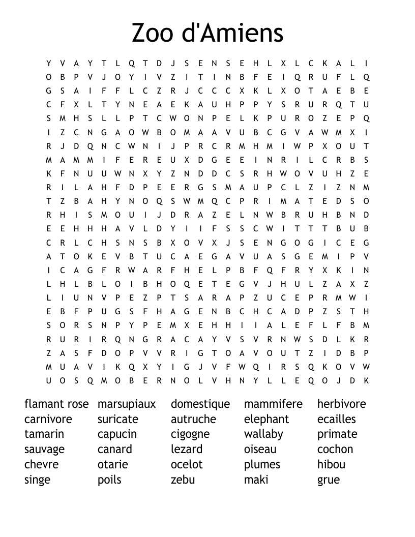 Zoo d'Amiens Word Search