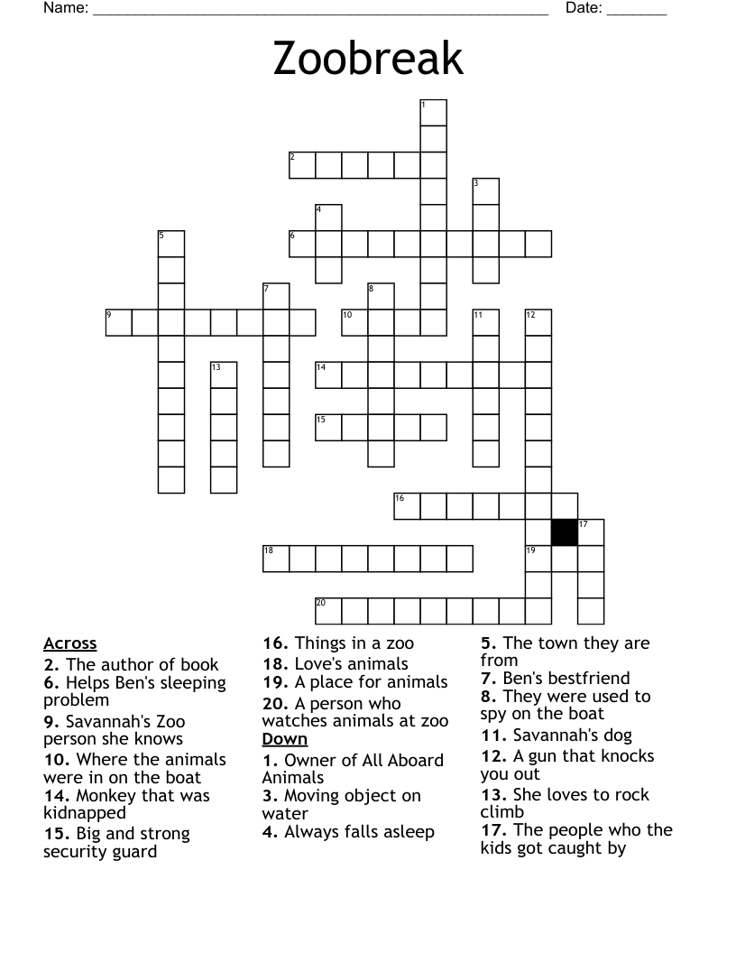 Zoobreak Crossword