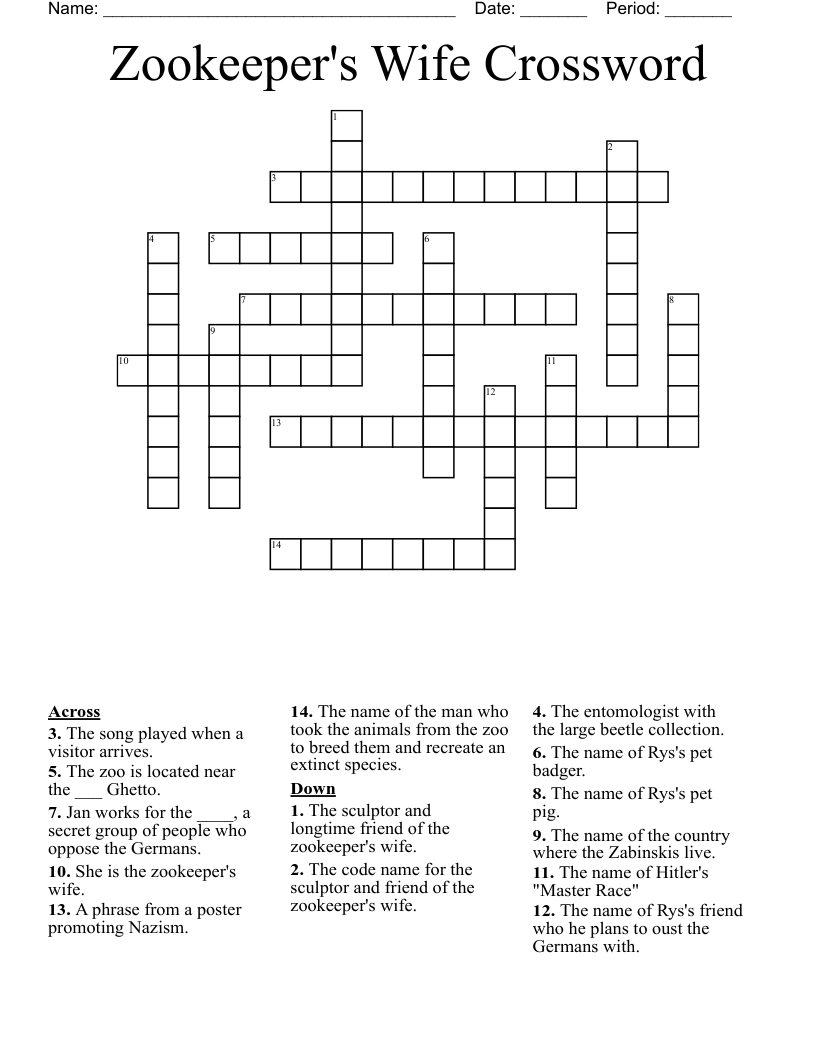Zookeeper's Wife Crossword