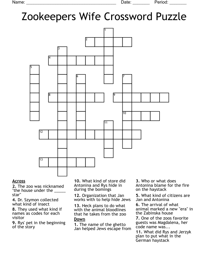 Zookeepers Wife Crossword Puzzle