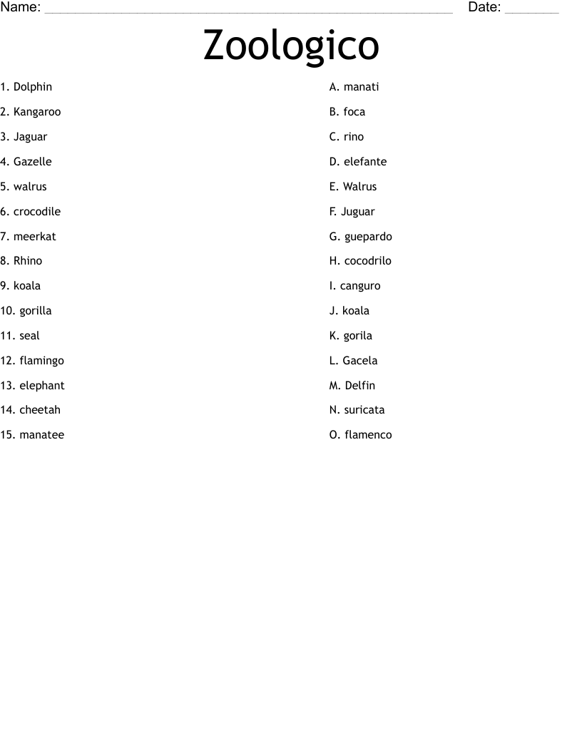 Zoologico Worksheet
