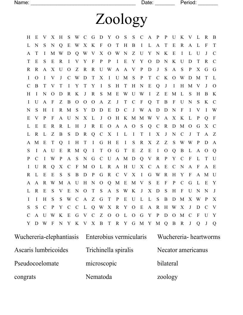 Zoology Word Search