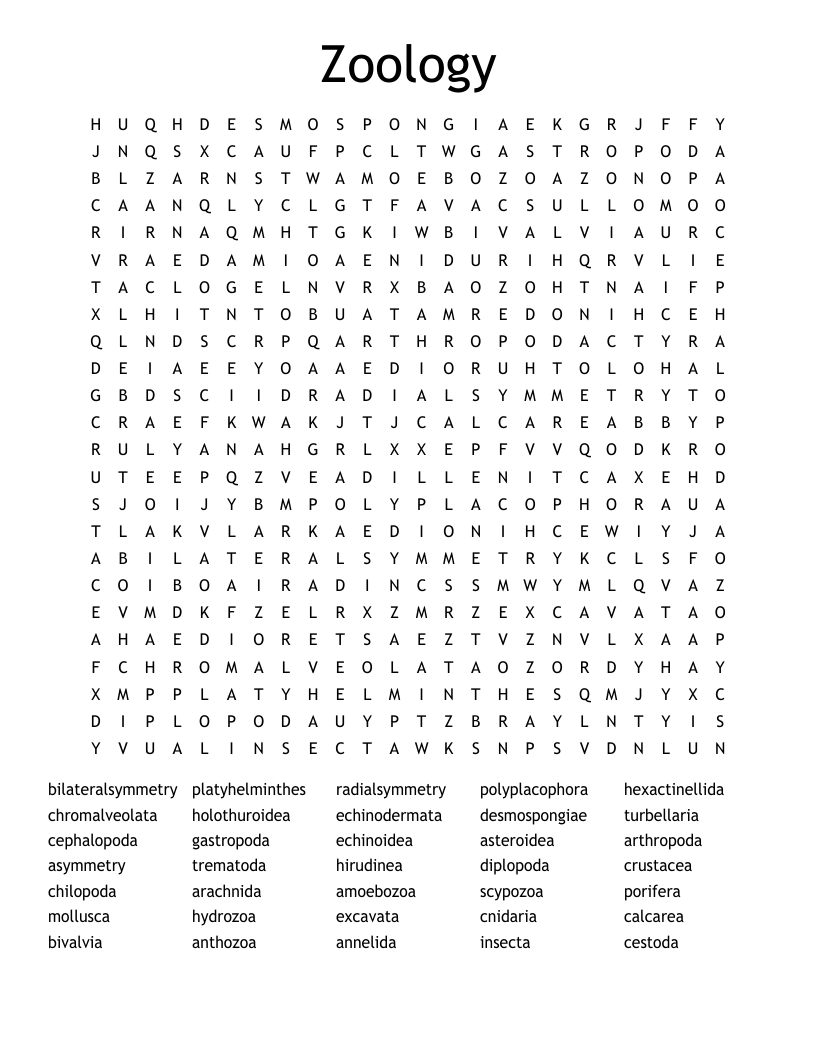 Zoology Word Search