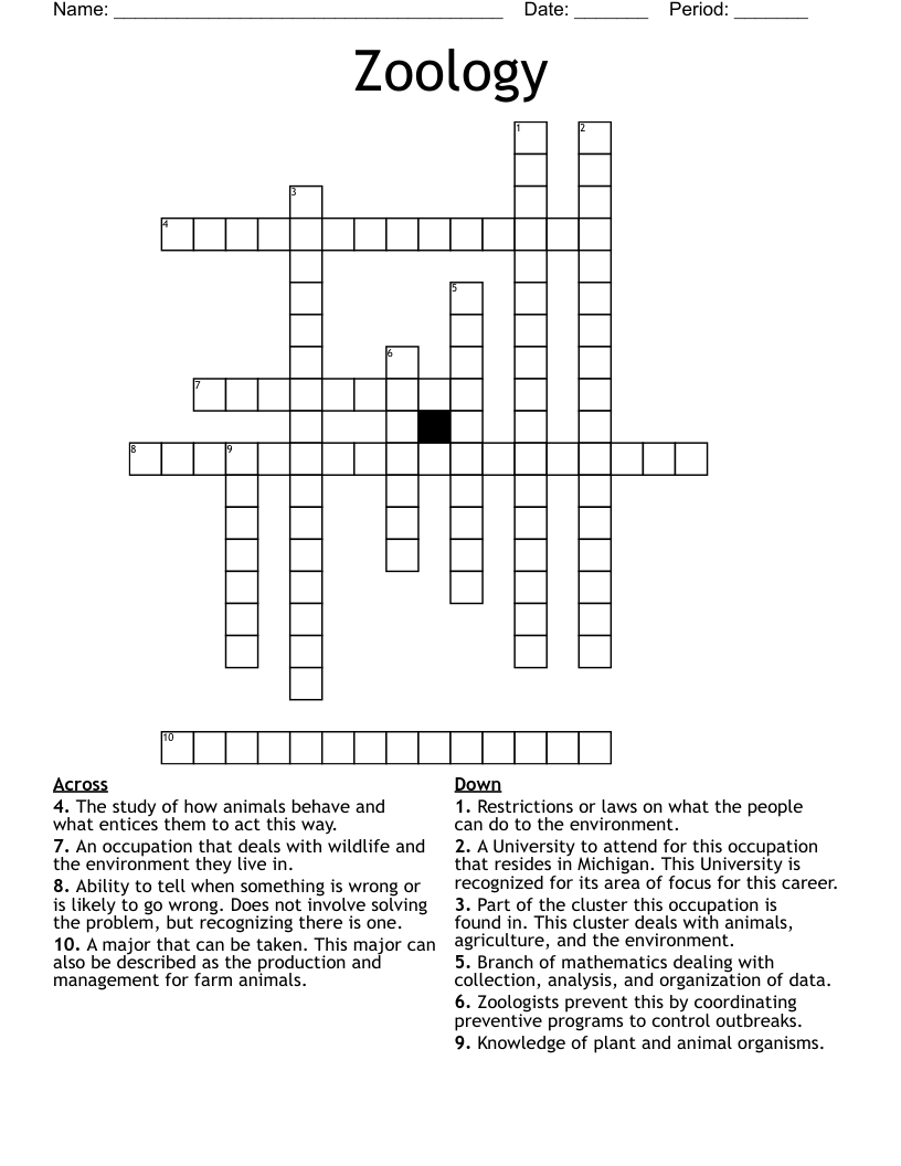 Zoology Crossword