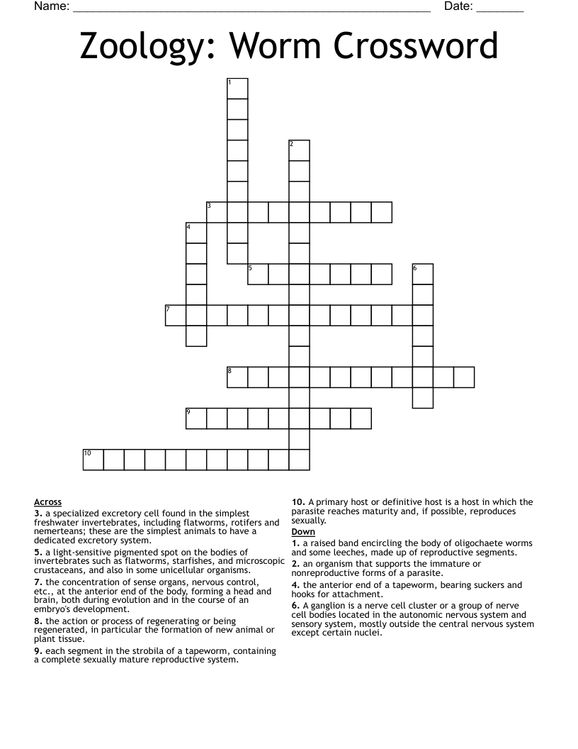 Zoology: Worm Crossword