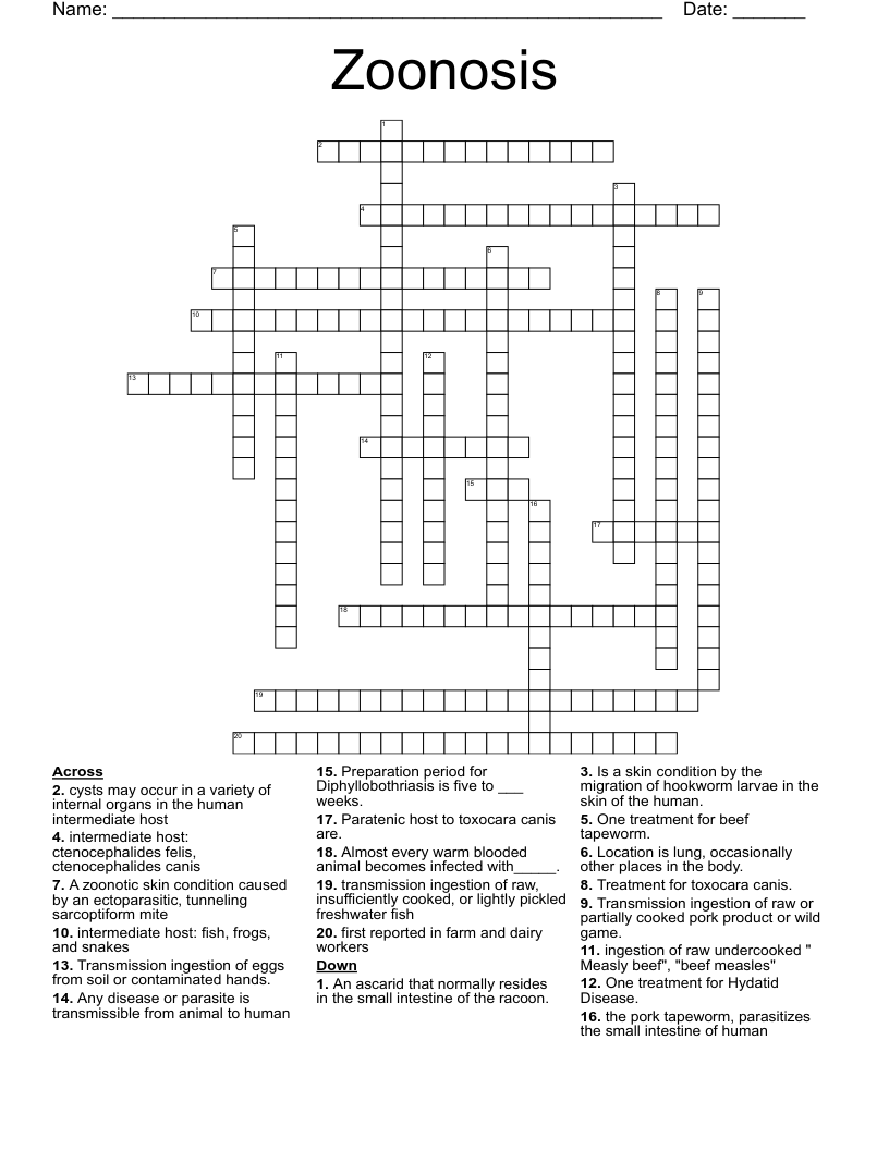 Zoonosis  Crossword