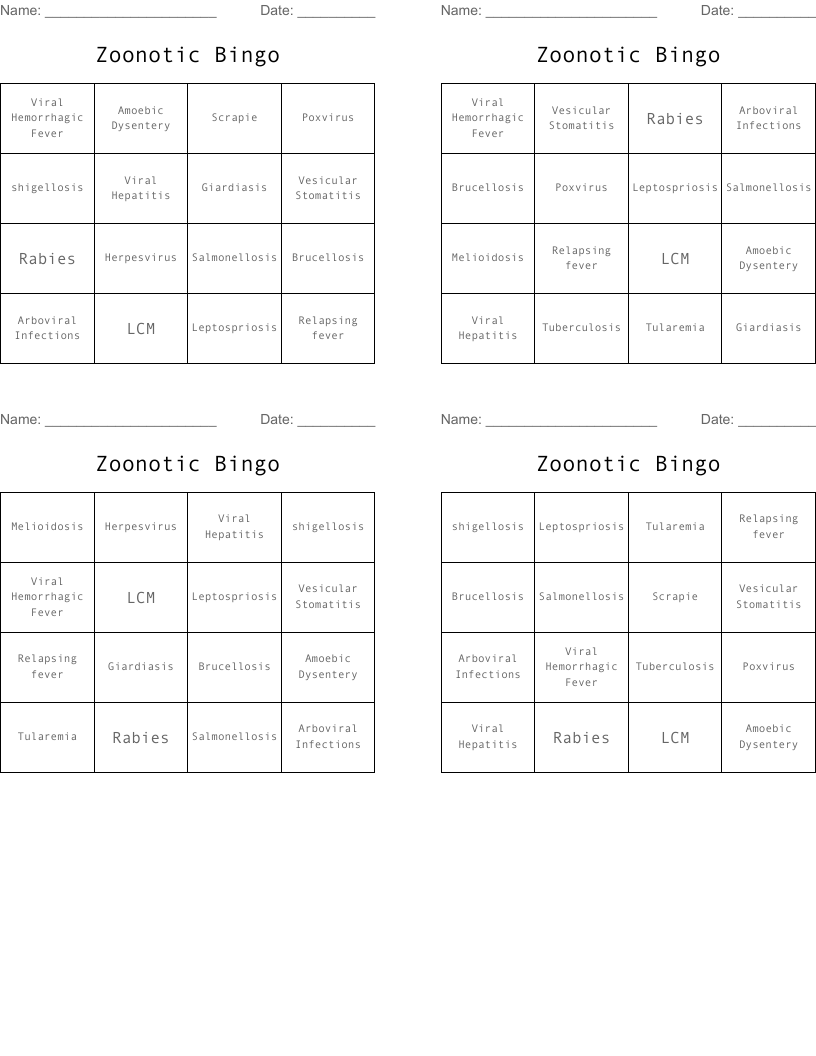 Zoonotic Bingo