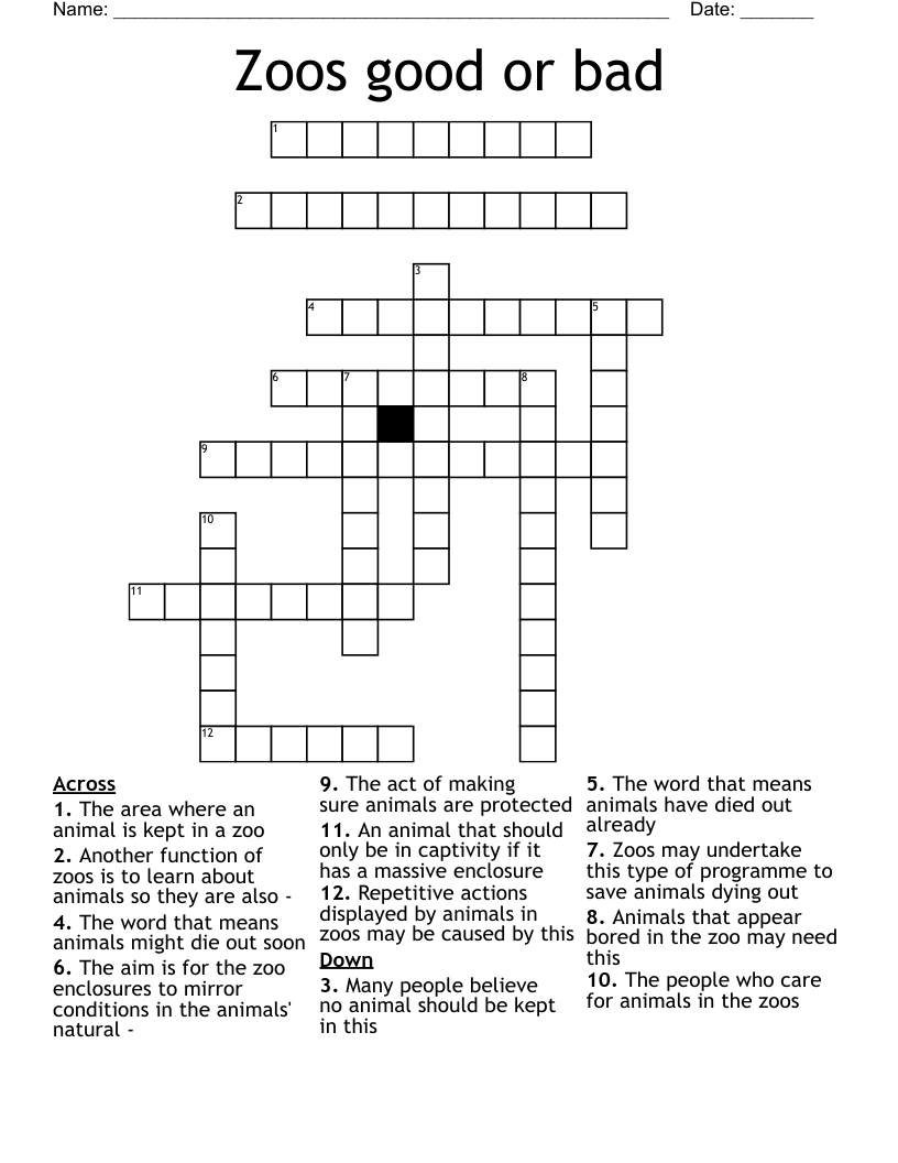 Zoos good or bad Crossword