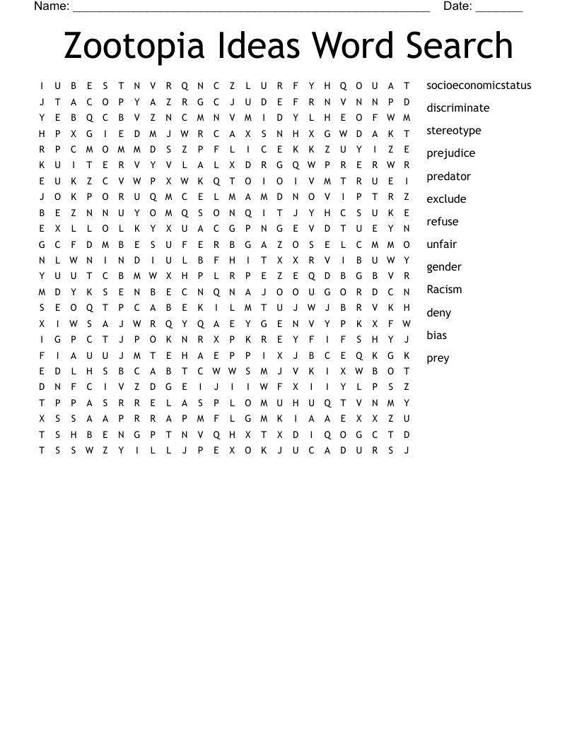 Zootopia Ideas Word Search