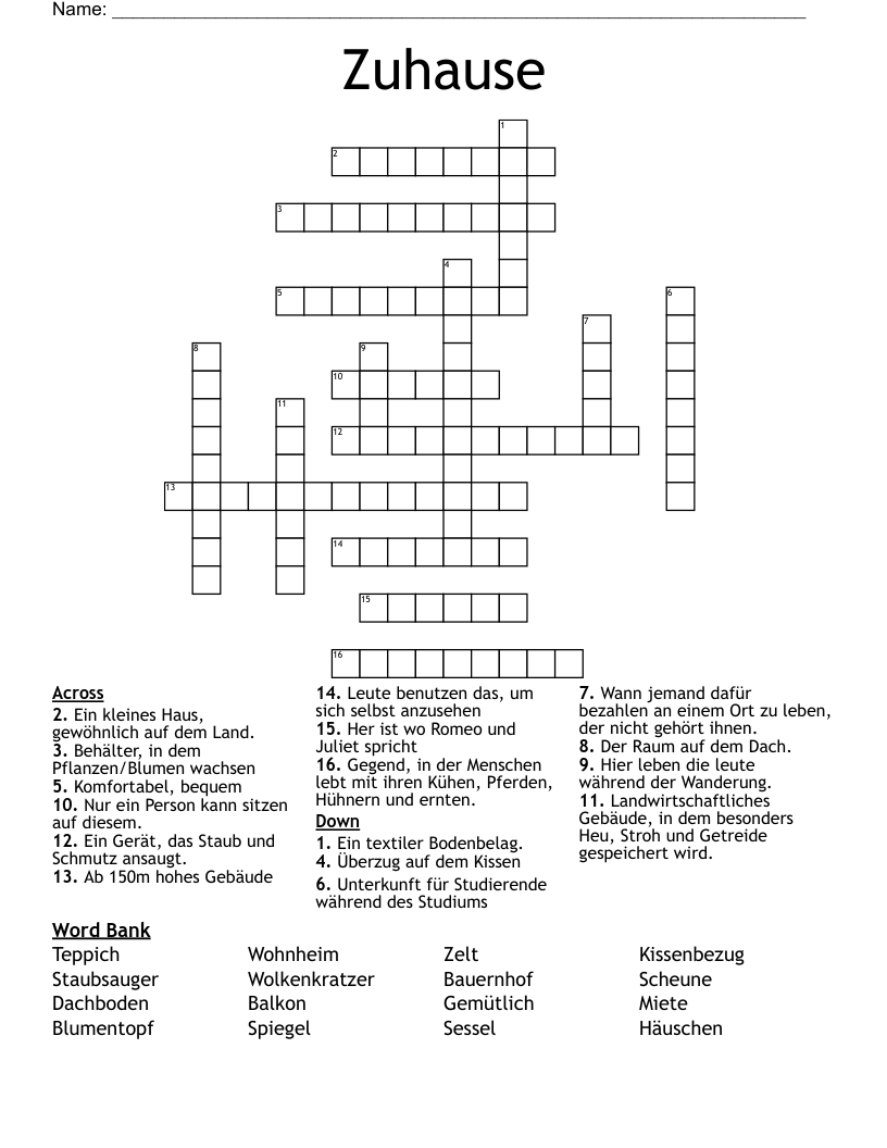 Zuhause Crossword