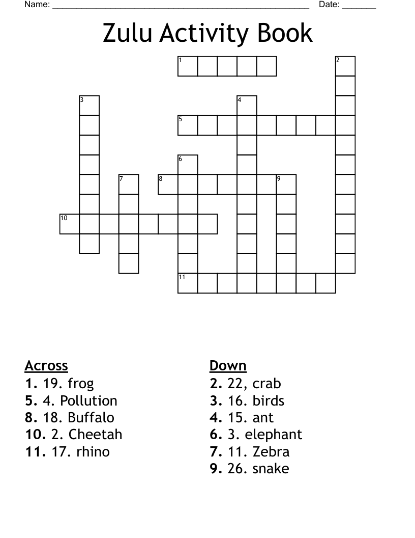 Zulu Activity Book Crossword