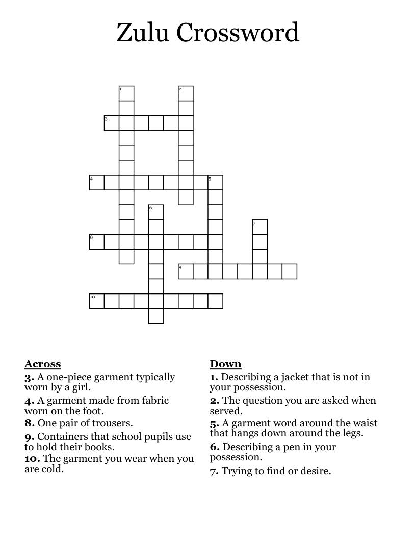 Zulu Crossword