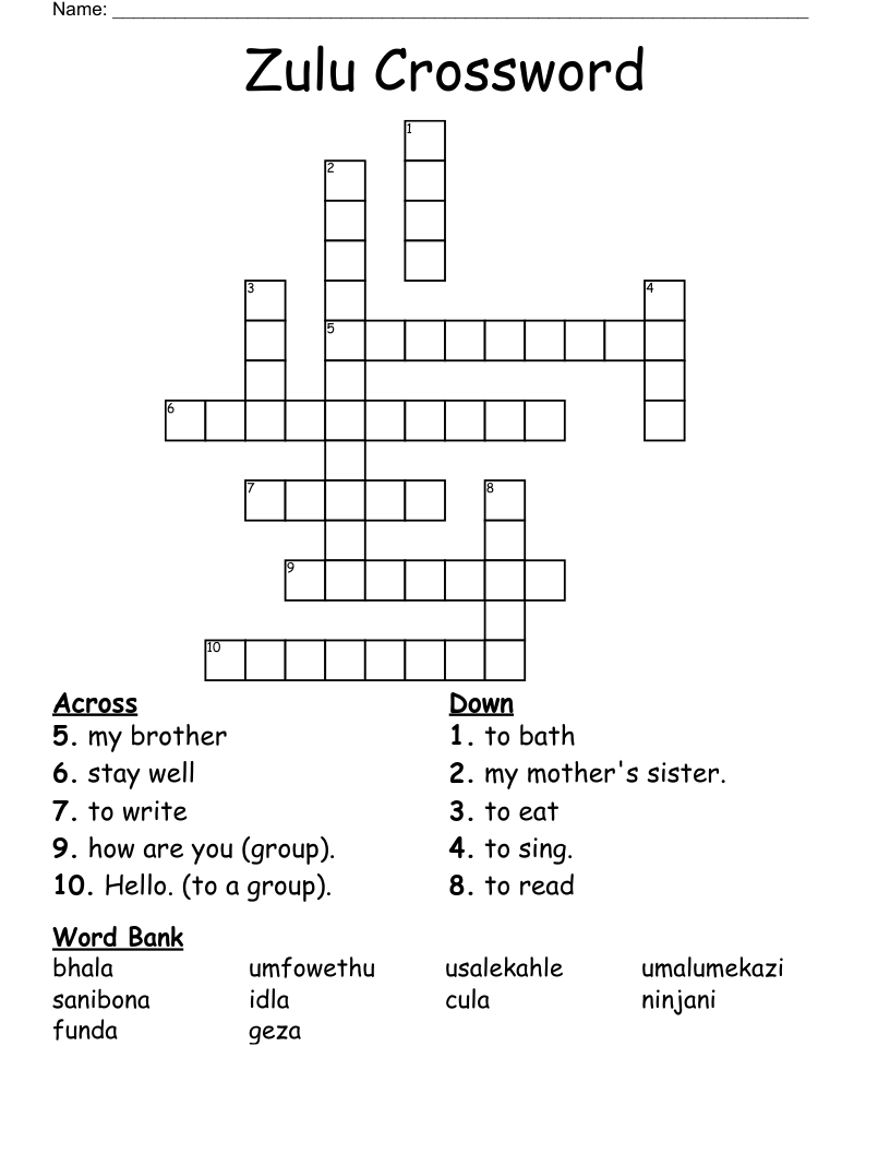 Zulu Crossword