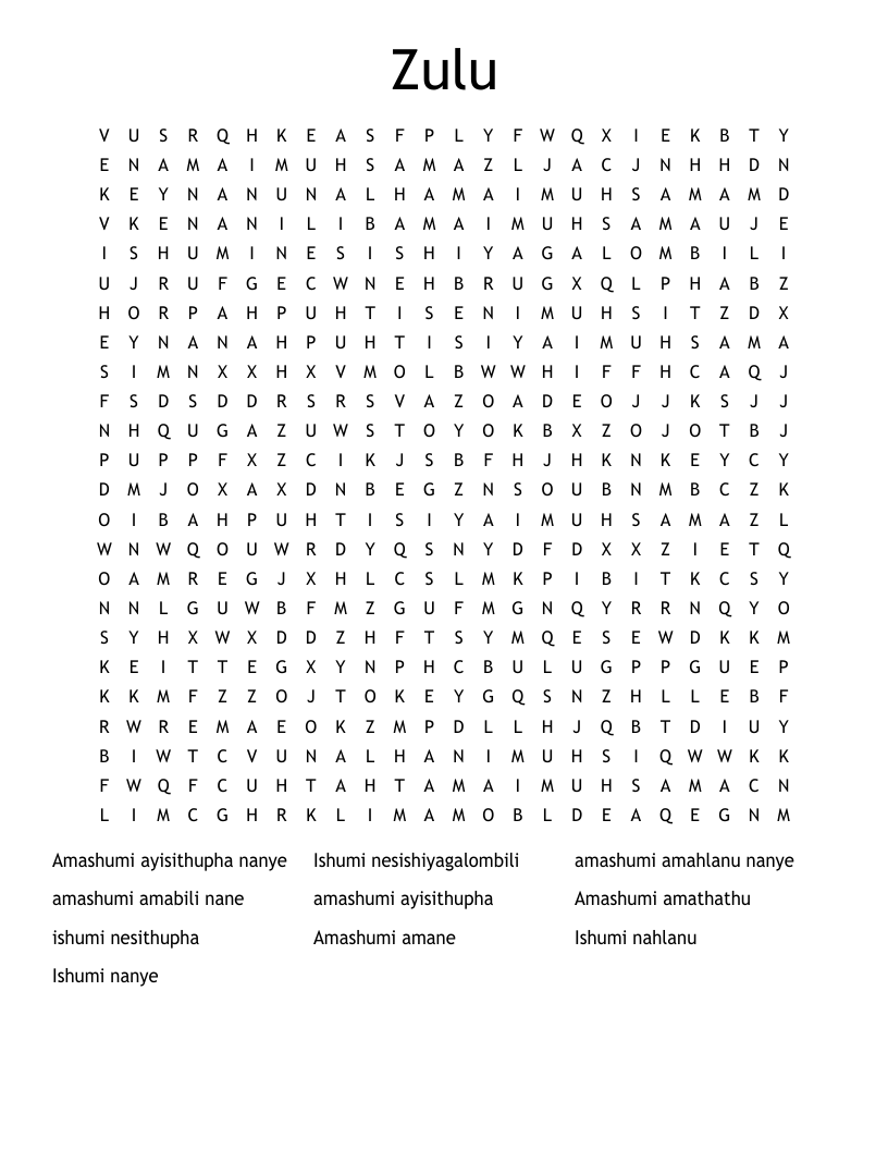 Zulu  Word Search