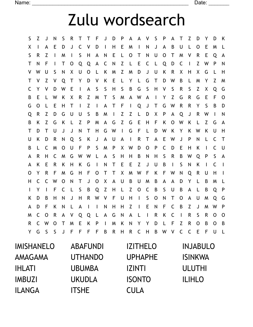 Zulu wordsearch