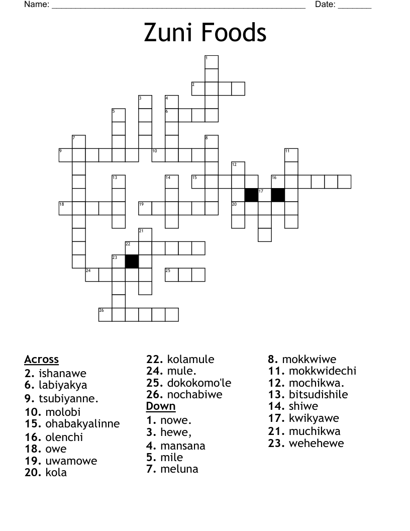 Zuni Foods Crossword
